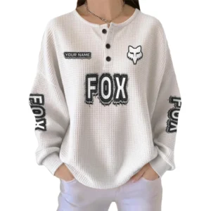 Fox Racing Women’s Waffle Knit Long Sleeve Relaxed Button V-Neck Customize Name