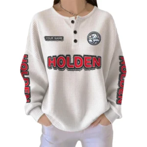 Holden Women’s Waffle Knit Long Sleeve Relaxed Button V-Neck Customize Name