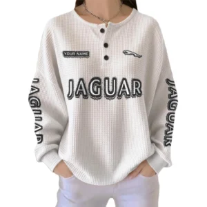 Jaguar Women’s Waffle Knit Long Sleeve Relaxed Button V-Neck Customize Name