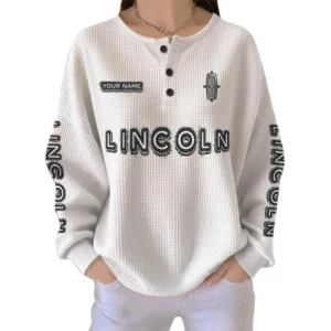Lincoln Women’s Waffle Knit Long Sleeve Relaxed Button V-Neck Customize Name