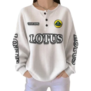 Lotus Car Women’s Waffle Knit Long Sleeve Relaxed Button V-Neck Customize Name