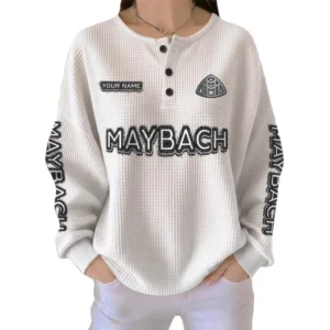 Maybach Women’s Waffle Knit Long Sleeve Relaxed Button V-Neck Customize Name