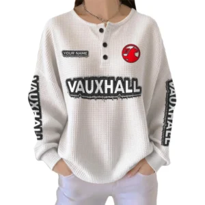 Vauxhall Women’s Waffle Knit Long Sleeve Relaxed Button V-Neck Customize Name