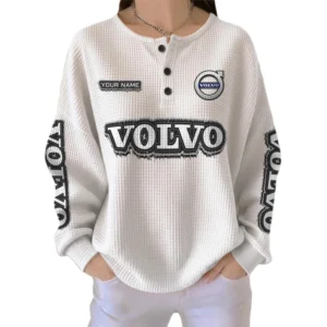 Volvo Women’s Waffle Knit Long Sleeve Relaxed Button V-Neck Customize Name