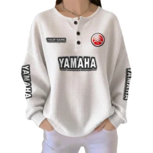 Yamaha Women’s Waffle Knit Long Sleeve Relaxed Button V-Neck Customize Name