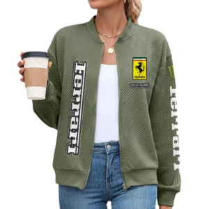 Ferrari Women’s Lightweight Textured Bomber Jacket Full Zip Stand Collar Outerwear Custom Name