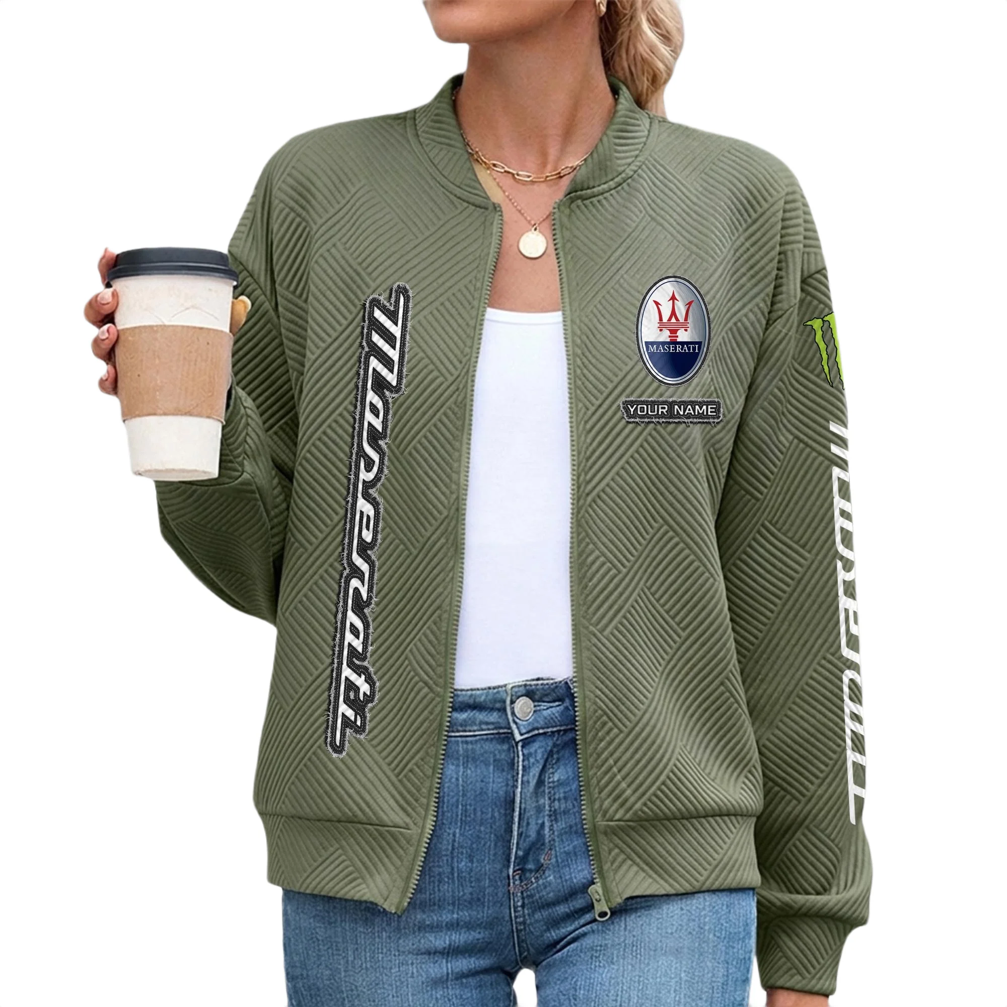 Maserati Women’s Lightweight Textured Bomber Jacket Full Zip Stand Collar Outerwear Custom Name Maserati Women’s Lightweight Textured Bomber Jacket Full Zip Stand Collar Outerwear Custom Name