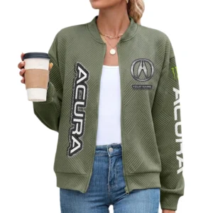 Acura Women’s Lightweight Textured Bomber Jacket Full Zip Stand Collar Outerwear Customize Name
