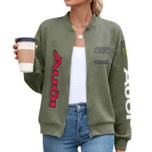 Audi Women’s Lightweight Textured Bomber Jacket Full Zip Stand Collar Outerwear Customize Name
