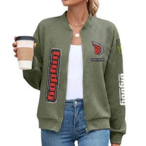 Big Dog Motorcycles Women’s Lightweight Textured Bomber Jacket Full Zip Stand Collar Outerwear Customize Name