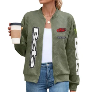 Beta Motorcycles Women’s Lightweight Textured Bomber Jacket Full Zip Stand Collar Outerwear Customize Name