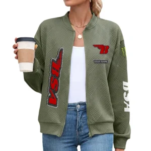 BSA Motorcycles Women’s Lightweight Textured Bomber Jacket Full Zip Stand Collar Outerwear Customize Name