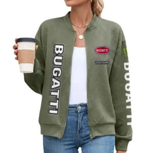 Bugatti Women’s Lightweight Textured Bomber Jacket Full Zip Stand Collar Outerwear Customize Name