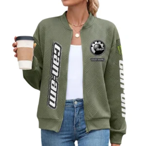 Can Am Women’s Lightweight Textured Bomber Jacket Full Zip Stand Collar Outerwear Customize Name