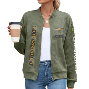 Chevrolet Women’s Lightweight Textured Bomber Jacket Full Zip Stand Collar Outerwear Customize Name