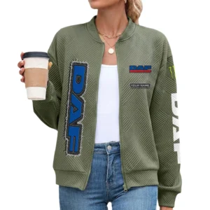 DAF Trucks Women’s Lightweight Textured Bomber Jacket Full Zip Stand Collar Outerwear Customize Name