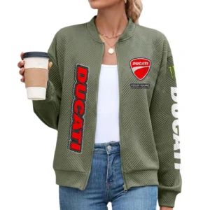 Ducati Women’s Lightweight Textured Bomber Jacket Full Zip Stand Collar Outerwear Customize Name