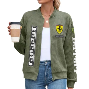Ferrari Women’s Lightweight Textured Bomber Jacket Full Zip Stand Collar Outerwear Customize Name