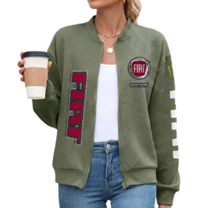 Fiat Women’s Lightweight Textured Bomber Jacket Full Zip Stand Collar Outerwear Customize Name