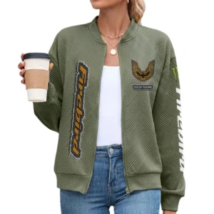 Firebird Pontiac Women’s Lightweight Textured Bomber Jacket Full Zip Stand Collar Outerwear Customize Name