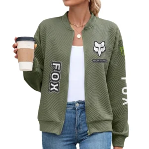 Fox Racing Women’s Lightweight Textured Bomber Jacket Full Zip Stand Collar Outerwear Customize Name