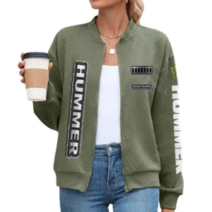 Hummer Women’s Lightweight Textured Bomber Jacket Full Zip Stand Collar Outerwear Customize Name