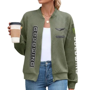 Honda Goldwing Women’s Lightweight Textured Bomber Jacket Full Zip Stand Collar Outerwear Customize Name