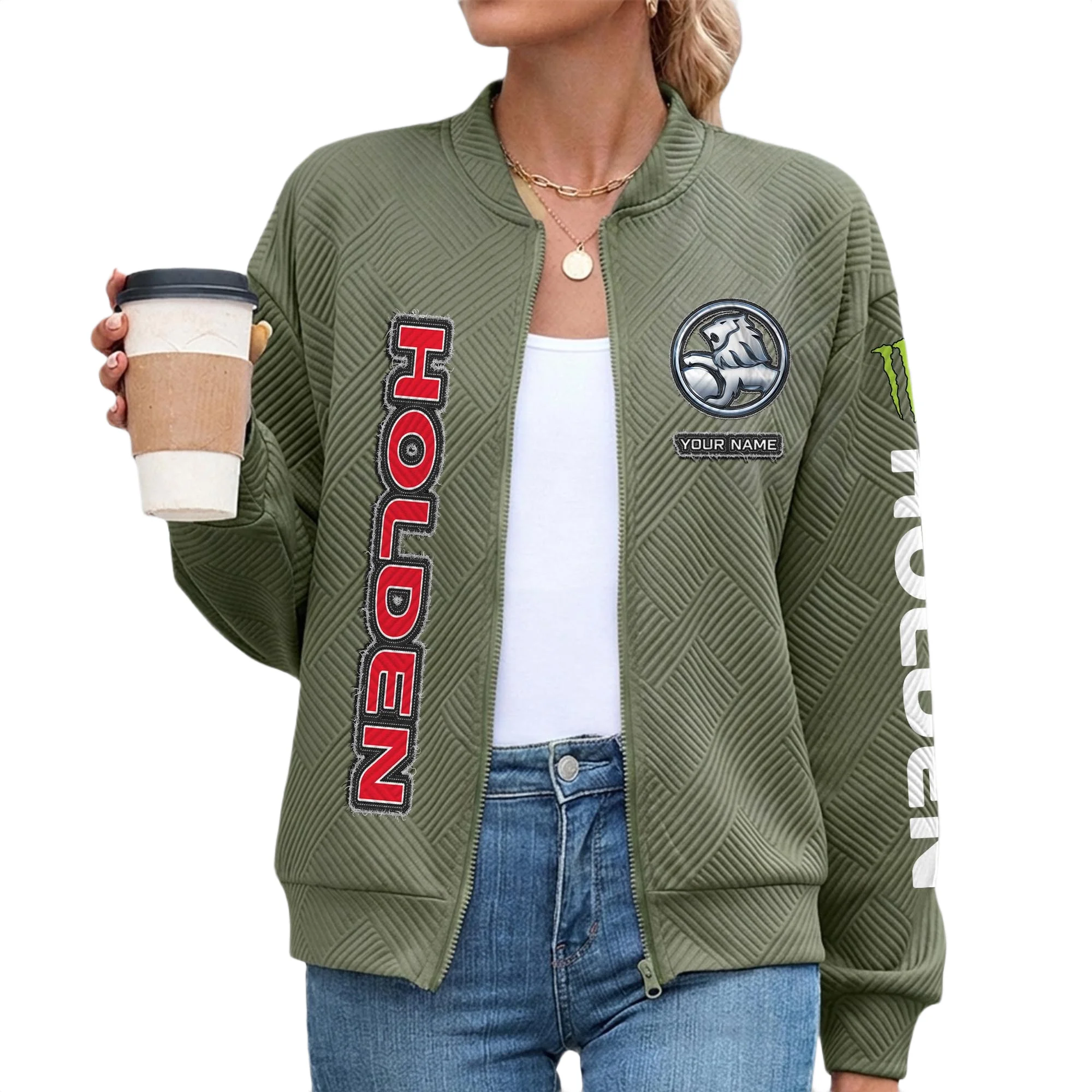Holden Women’s Lightweight Textured Bomber Jacket Full Zip Stand Collar Outerwear Customize Name Holden Women’s Lightweight Textured Bomber Jacket Full Zip Stand Collar Outerwear Customize Name