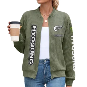 Hyosung Motorcycles Women’s Lightweight Textured Bomber Jacket Full Zip Stand Collar Outerwear Customize Name