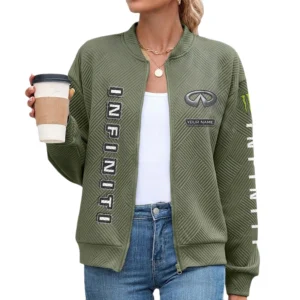Infiniti Women’s Lightweight Textured Bomber Jacket Full Zip Stand Collar Outerwear Customize Name