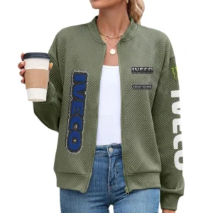 Iveco Women’s Lightweight Textured Bomber Jacket Full Zip Stand Collar Outerwear Customize Name