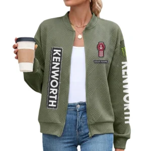 Kenworth Women’s Lightweight Textured Bomber Jacket Full Zip Stand Collar Outerwear Customize Name