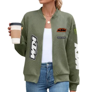 KTM Racing Women’s Lightweight Textured Bomber Jacket Full Zip Stand Collar Outerwear Customize Name