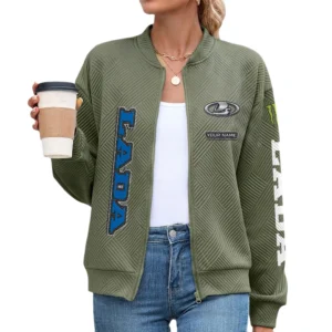 Lada Women’s Lightweight Textured Bomber Jacket Full Zip Stand Collar Outerwear Customize Name