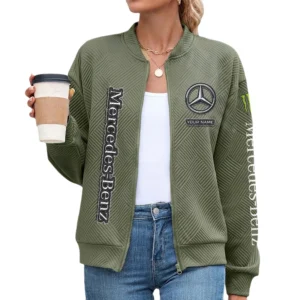 Mercedes-Benz Women’s Lightweight Textured Bomber Jacket Full Zip Stand Collar Outerwear Customize Name
