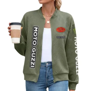 Moto Guzzi Women’s Lightweight Textured Bomber Jacket Full Zip Stand Collar Outerwear Customize Name