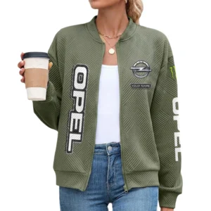 Opel Women’s Lightweight Textured Bomber Jacket Full Zip Stand Collar Outerwear Customize Name
