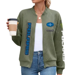Polaris Women’s Lightweight Textured Bomber Jacket Full Zip Stand Collar Outerwear Customize Name