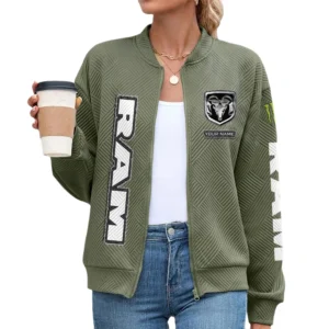 Ram Women’s Lightweight Textured Bomber Jacket Full Zip Stand Collar Outerwear Customize Name