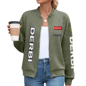 Derbi Women’s Lightweight Textured Bomber Jacket Full Zip Stand Collar Outerwear Customize Name