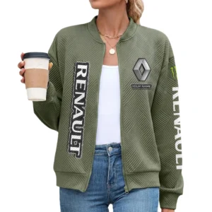 Renault Women’s Lightweight Textured Bomber Jacket Full Zip Stand Collar Outerwear Customize Name