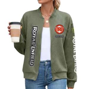 Royal Enfield Women’s Lightweight Textured Bomber Jacket Full Zip Stand Collar Outerwear Customize Name