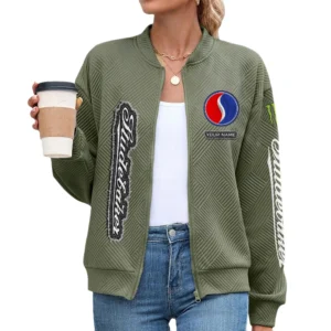 Studebaker Women’s Lightweight Textured Bomber Jacket Full Zip Stand Collar Outerwear Customize Name