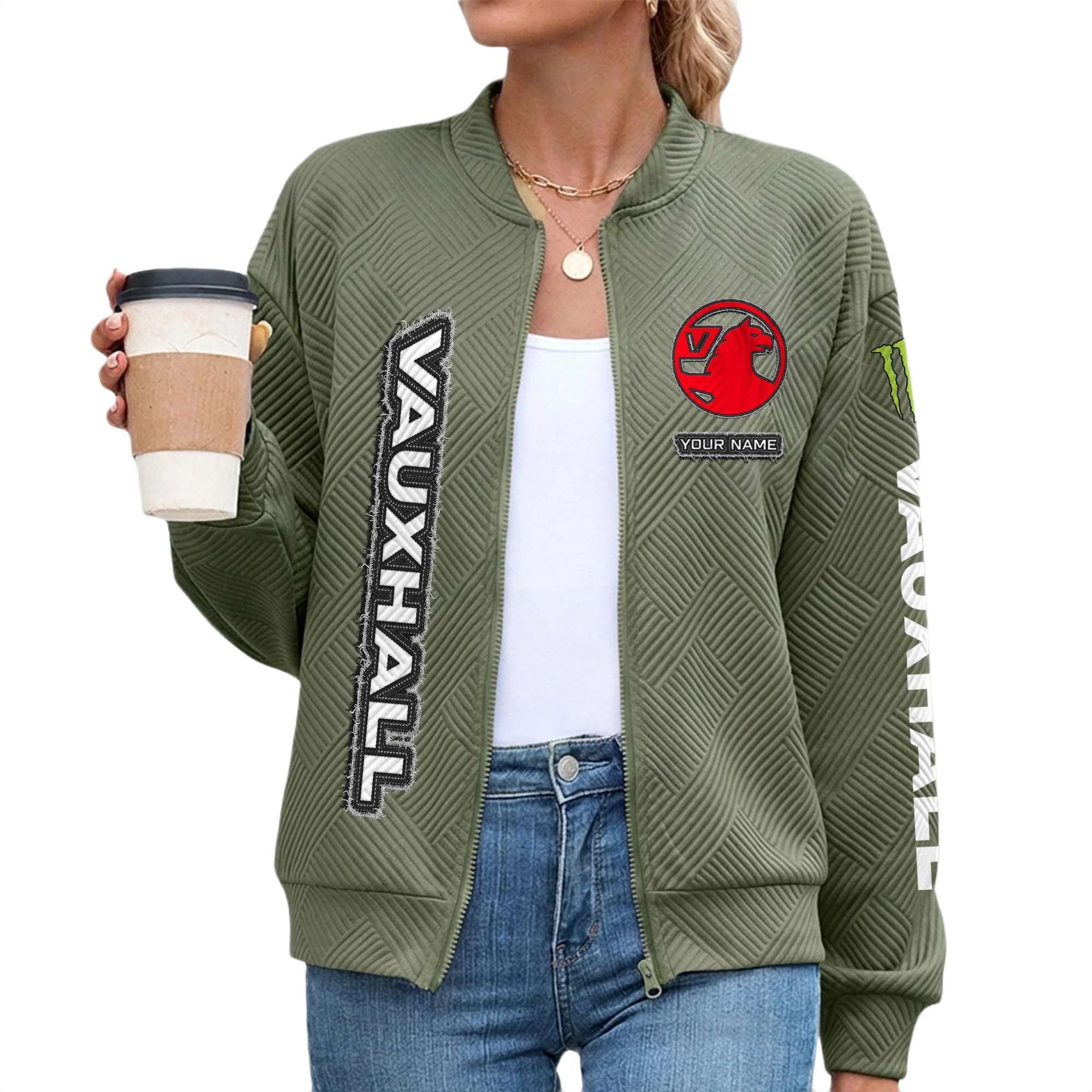 Vauxhall Women’s Lightweight Textured Bomber Jacket Full Zip Stand Collar Outerwear Customize Name Vauxhall Women’s Lightweight Textured Bomber Jacket Full Zip Stand Collar Outerwear Customize Name