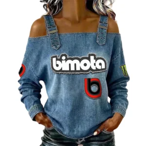 Bimota Women's Off Shoulder Top Buckle Strap Cold Shoulder Long Sleeve