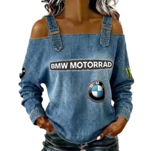 BMW Motorrad Women's Off Shoulder Top Buckle Strap Cold Shoulder Long Sleeve