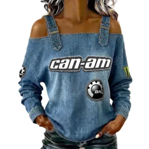 Can Am BRP Women's Off Shoulder Top Buckle Strap Cold Shoulder Long Sleeve