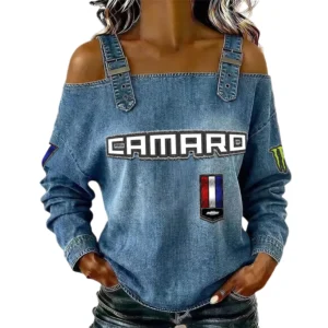 Camaro Women's Off Shoulder Top Buckle Strap Cold Shoulder Long Sleeve