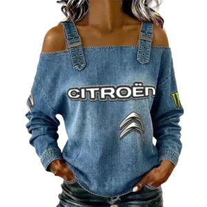Citroen Women's Off Shoulder Top Buckle Strap Cold Shoulder Long Sleeve