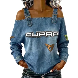 Cupra Women's Off Shoulder Top Buckle Strap Cold Shoulder Long Sleeve
